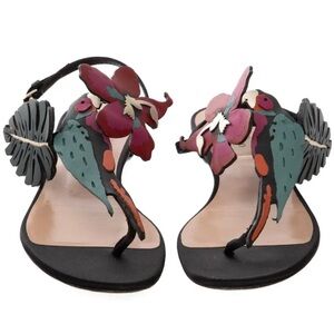 Valentino Garavani Black and Red Sandals with a bird, flower and leaf design EUC